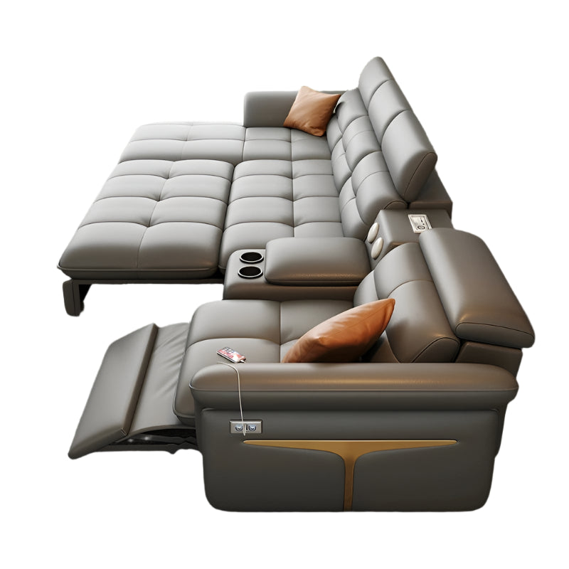 Modern Electric Recliner Sofa Bed with Adjustable Backrest, L-Shaped Multifunctional Italian Genuine Leather Sectional Couch
